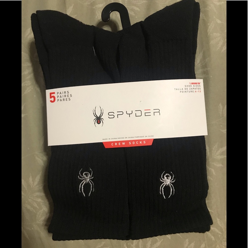 Spyder Absorb Tek 5 Pair Crew Length Black Socks